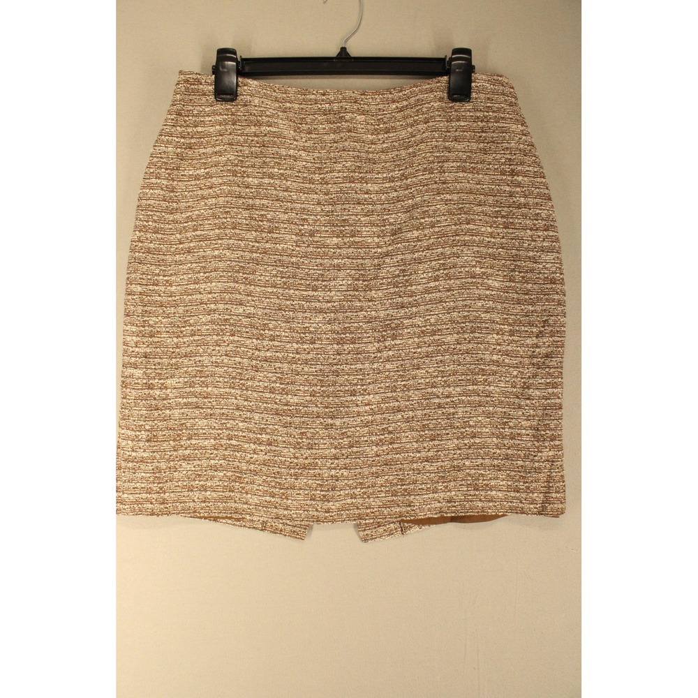 Ellen Tracy Pencil Skirt Womens 12 Brown Cotton Linen Tweed Professional Preppy